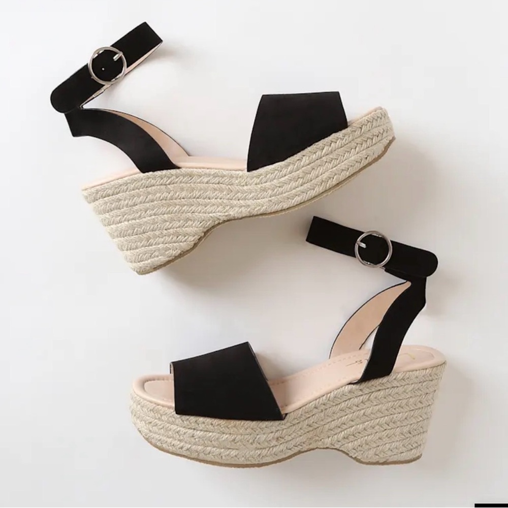 Elyse Black Suede Platform Espadrille Sandals‎